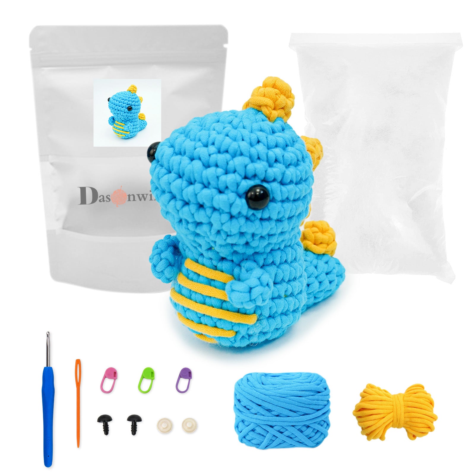 Crochet Kit for Blue Dinosaur