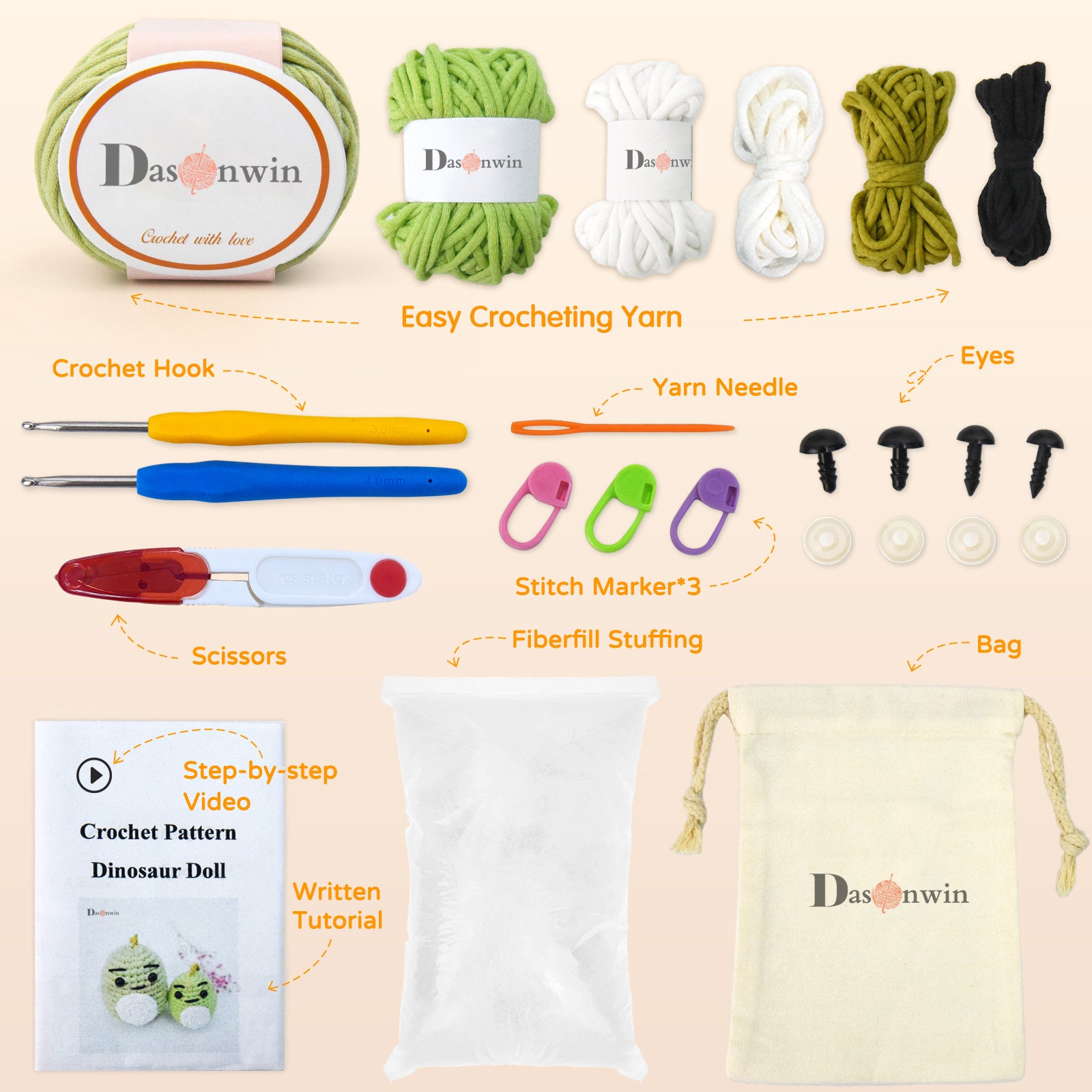 Crochet Kit for Green Dinosaur