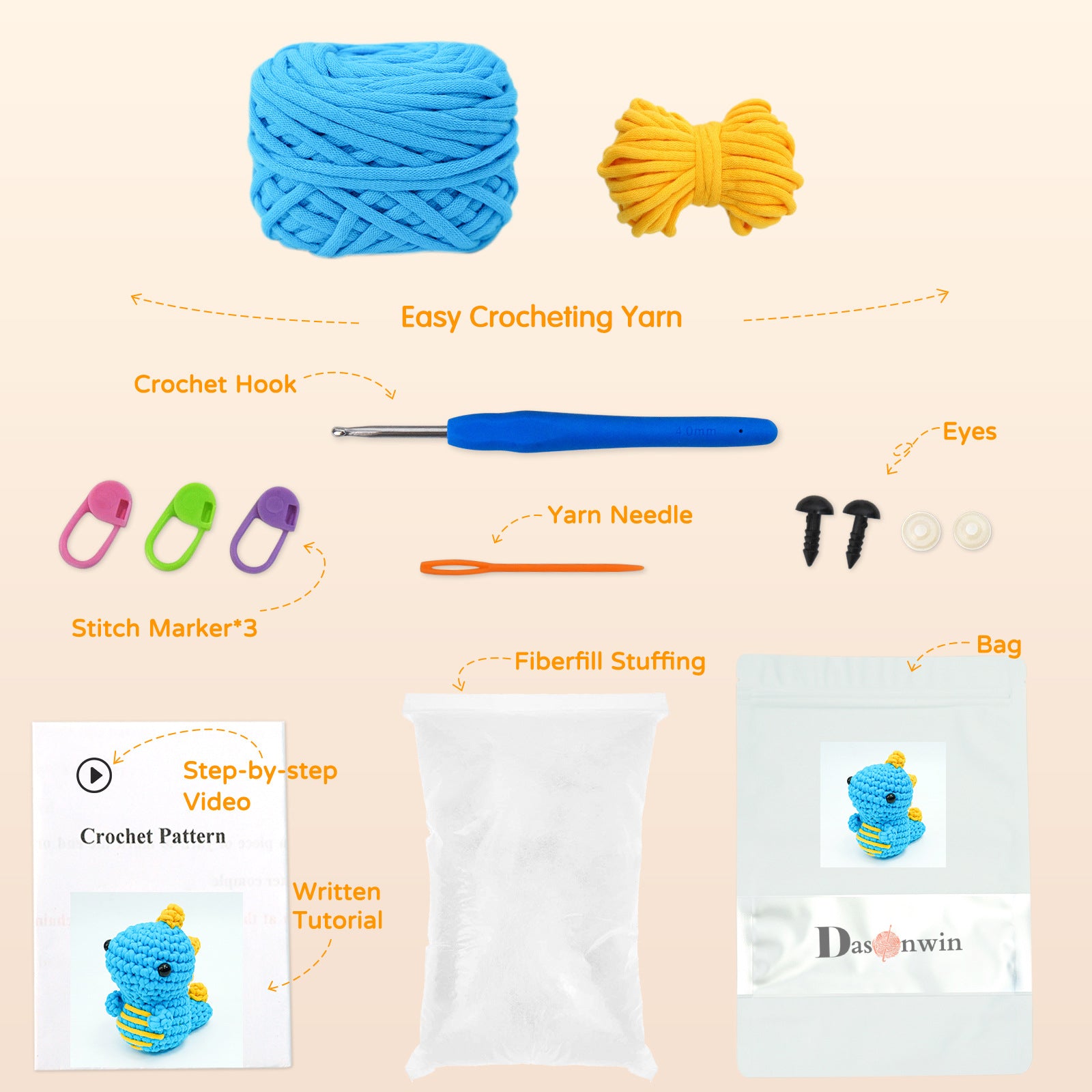 Crochet Kit for Blue Dinosaur